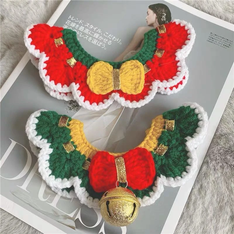 圣诞节猫咪铃铛项圈领结围脖小猫围兜狗狗宠物幼猫可爱编织装饰品