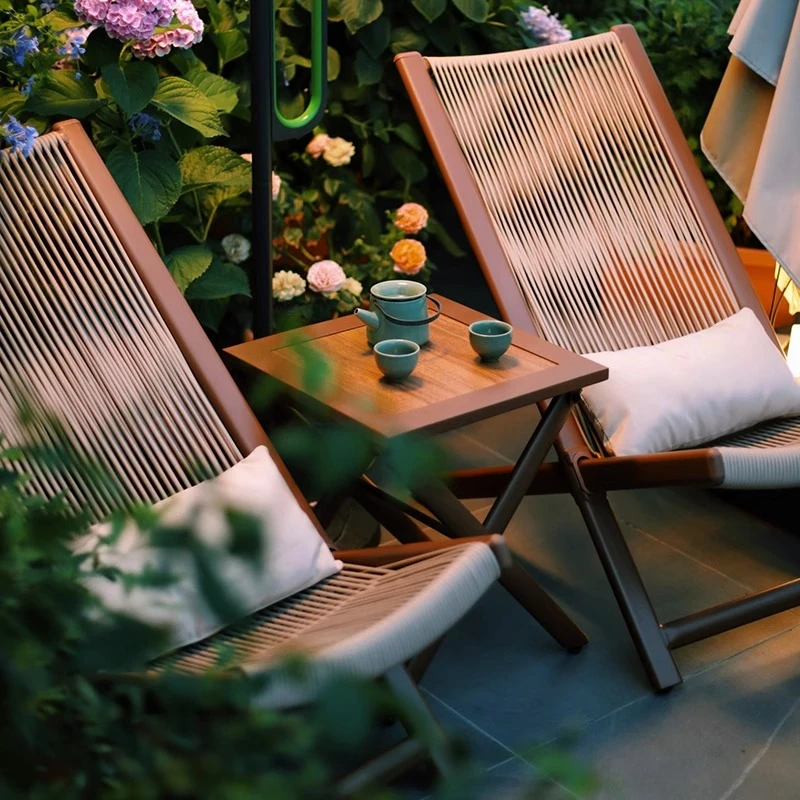 户外桌椅阳台休闲三件套庭院家用藤编椅子民宿桌椅可坐午休躺椅