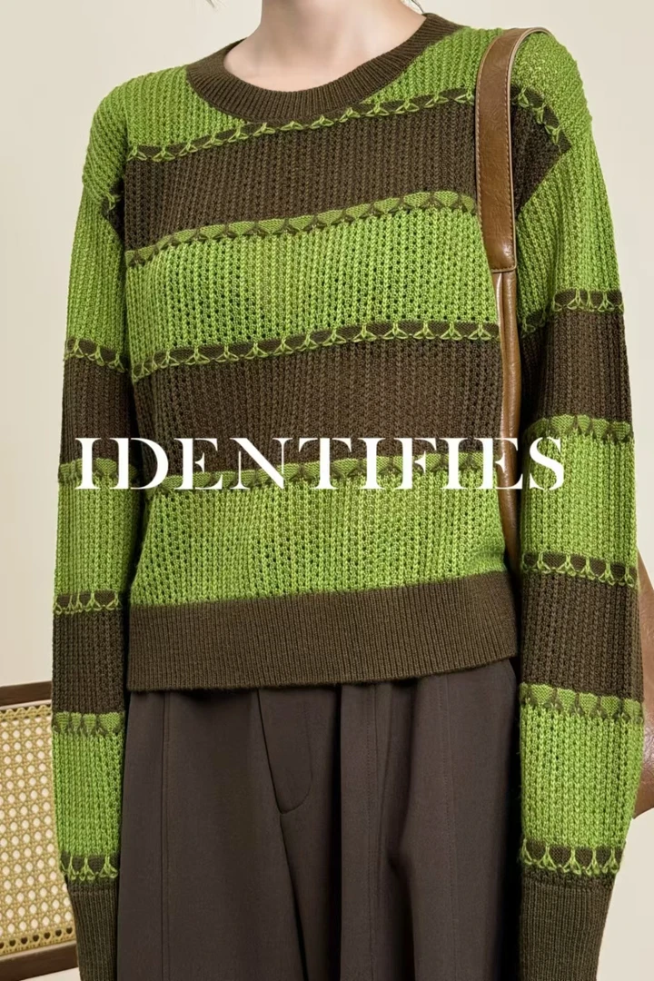 易缔媤新款拼色长袖针织毛衫休闲减龄