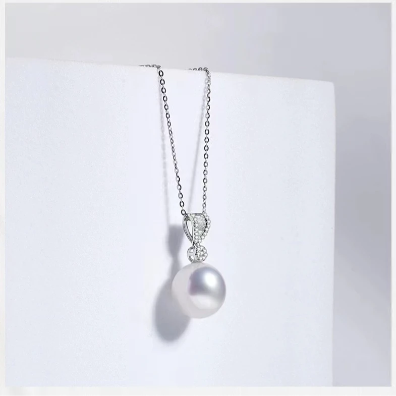 通体S925银天然淡水珍珠11-12mm强光大点位吊坠项链气质时尚百搭