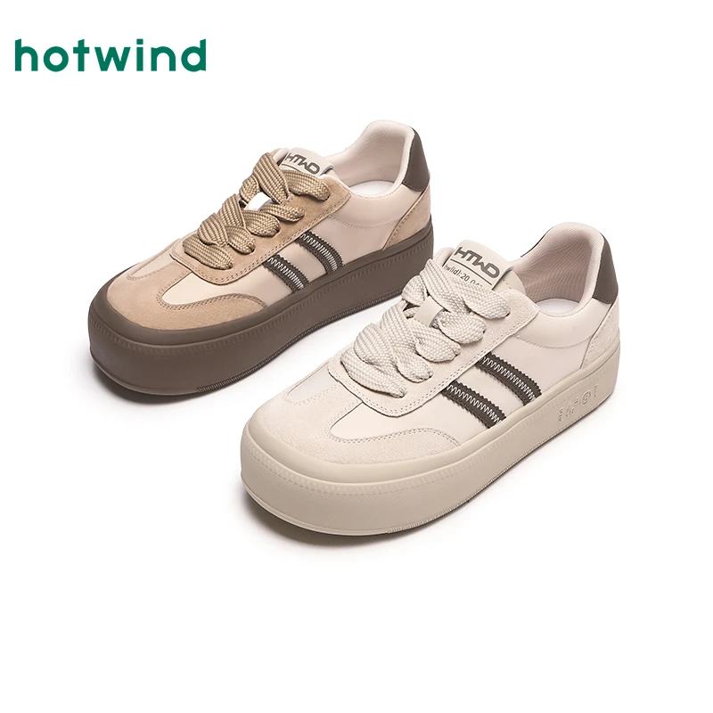 热风厚底德训鞋女2025年春季新款户外面包鞋休闲阿甘鞋小白鞋厚底