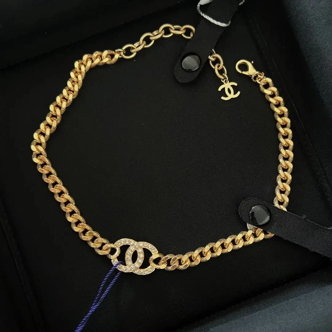 全新未使用 Chanel/香奈儿 权志龙同款金色满钻双C颈链  03594