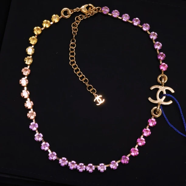 全新未使用 Chanel/香奈儿 24c渐变彩钻双c颈链项链 05803
