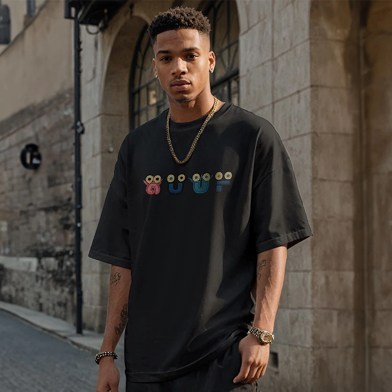 重工刺绣男重磅300g美式胖子潮牌宽松T恤短袖加肥加大码纯棉男装