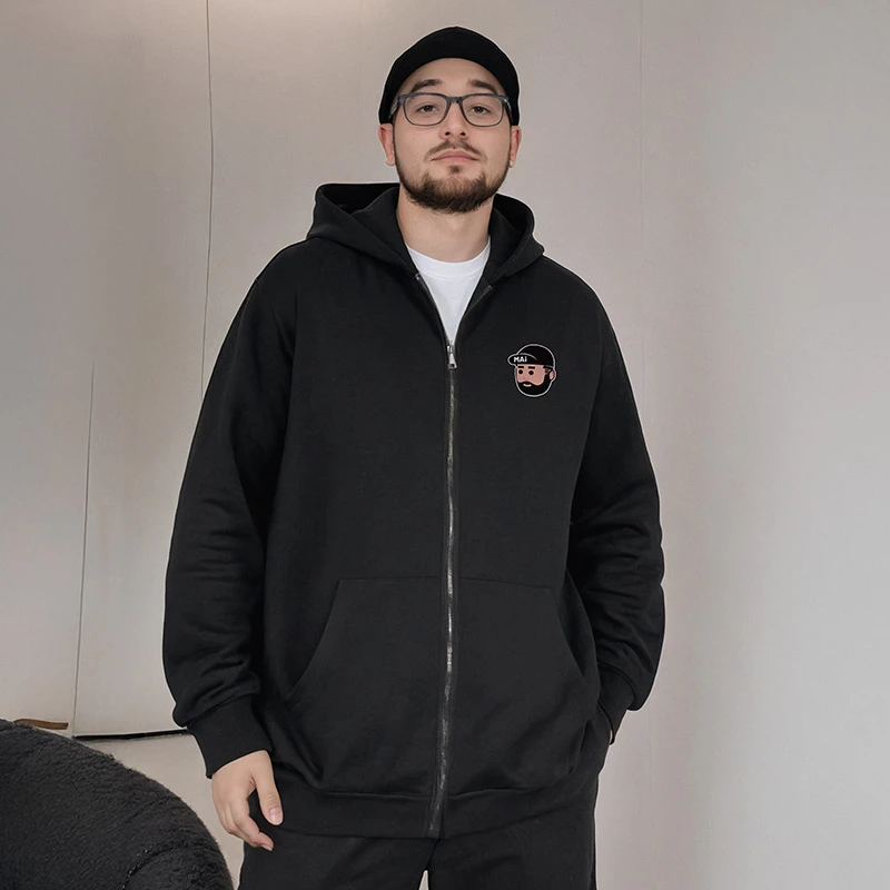 200斤以上加肥加大码男装连帽胖子外套拉链卫衣宽松加绒春秋薄款