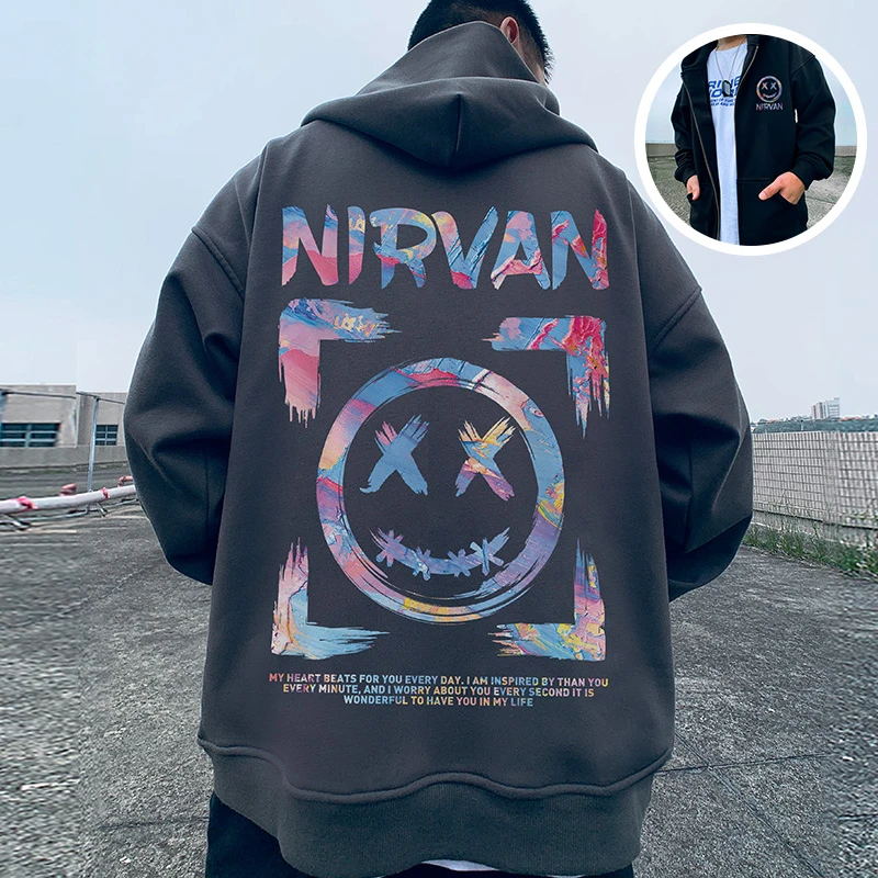 小恶魔卫衣开衫连帽男潮胖子潮牌潮流拉链笑脸大码外套春秋季加绒