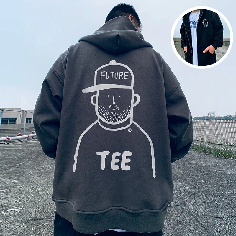 2024早春秋新款加绒薄款胖子男装拉链连帽加肥加大码开衫卫衣外套