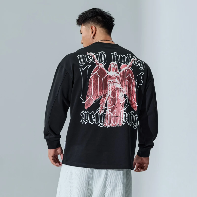 肌肉狗 长袖t恤男潮牌秋季新款宽松圆领运动休闲训练服健身上衣