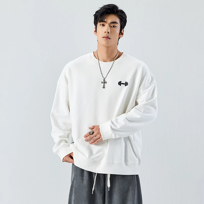 肌肉狗 圆领卫衣男潮牌简约字母印花秋冬新款宽松加绒运动套头衫