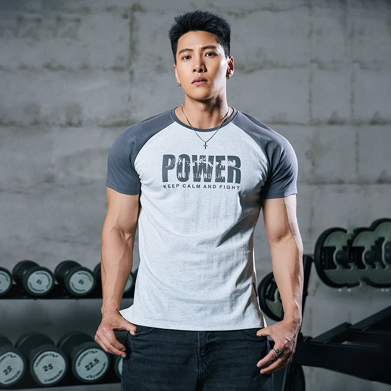 肌肉狗 短袖t恤男夏季插肩袖紧身运动上衣户外潮流个性健身衣服