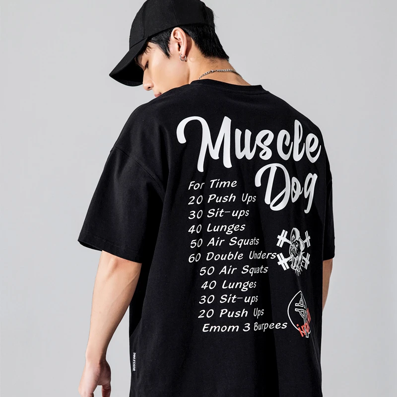 肌肉狗 潮牌美式短袖T恤男夏季运动休闲宽松圆领上衣健身衣训练服
