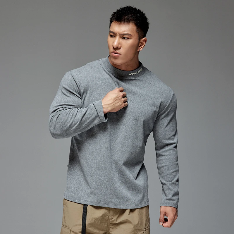 肌肉狗 长袖t恤男冬季新款保暖半高领打底衫休闲内搭训练健身上衣