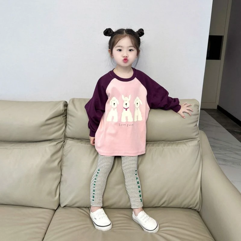 女童打底裤女宝插肩袖打底衫2024秋季新款韩版长袖上衣裤子