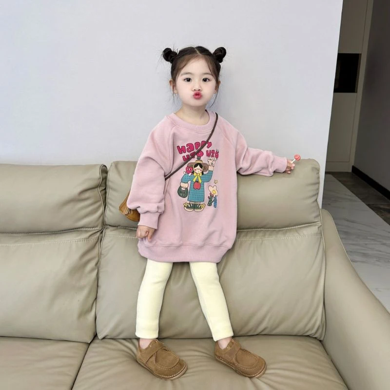 星月诺2024冬季新品韩版女童卡通加绒加厚中长款卫衣一体绒卫衣