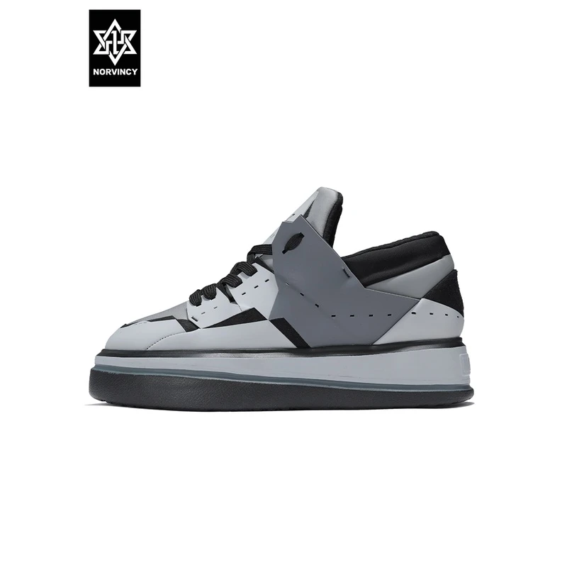 诺凡希潮流男鞋百搭厚底高帮板鞋系带黑白拼色男女同款时尚增高鞋