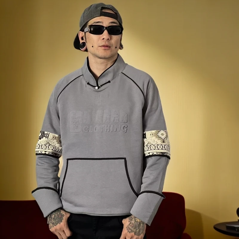 QIGLEL民族风重磅高克重卫衣秋冬压花工艺国风