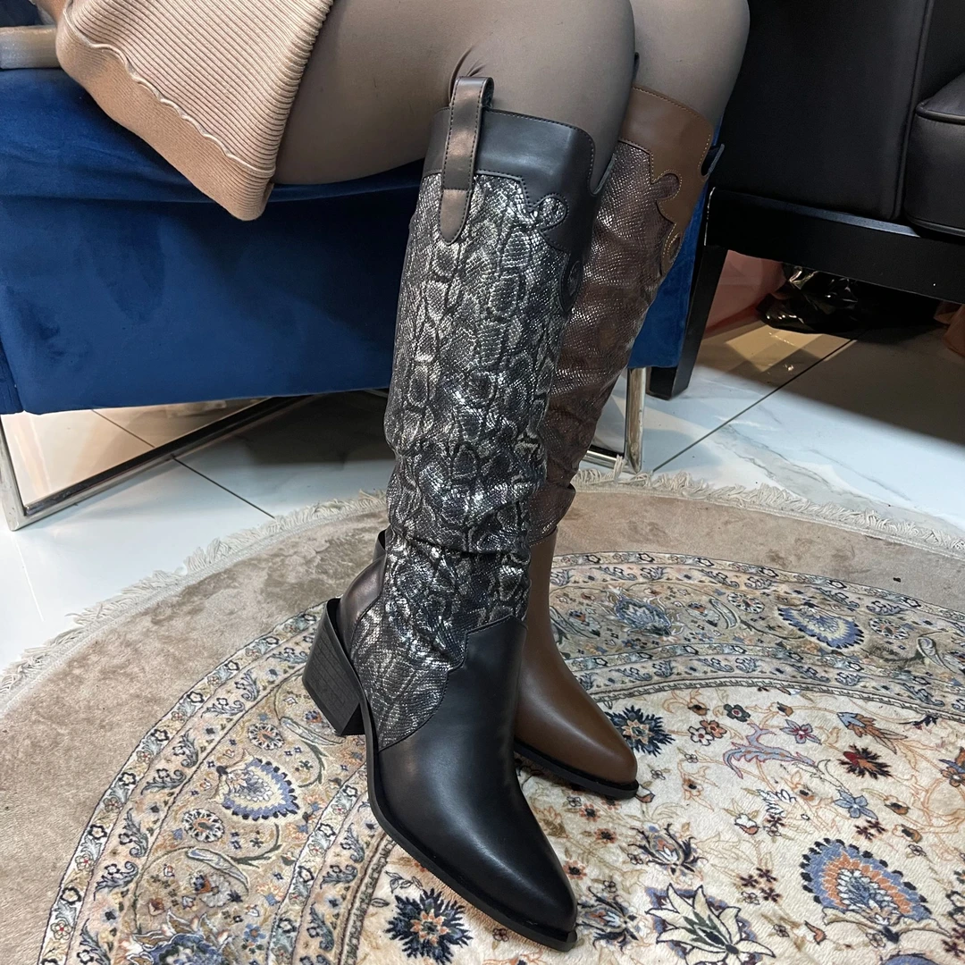 577-99新款网红版时尚女靴尖头秋冬中筒百搭时尚女靴