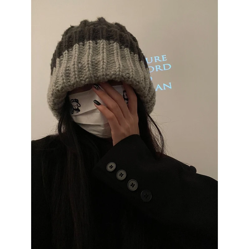 56大头社恐人bi备～大版毛线帽子女秋冬保暖护耳氛围针织帽潮