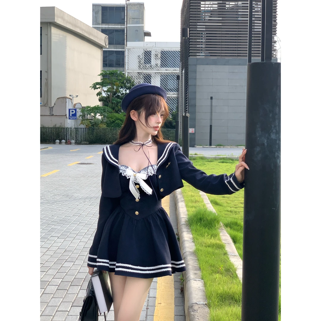 瑞茜·威瑟斯 海岛情诗 秋冬学院风小众吊带连衣裙外套R9081-1D