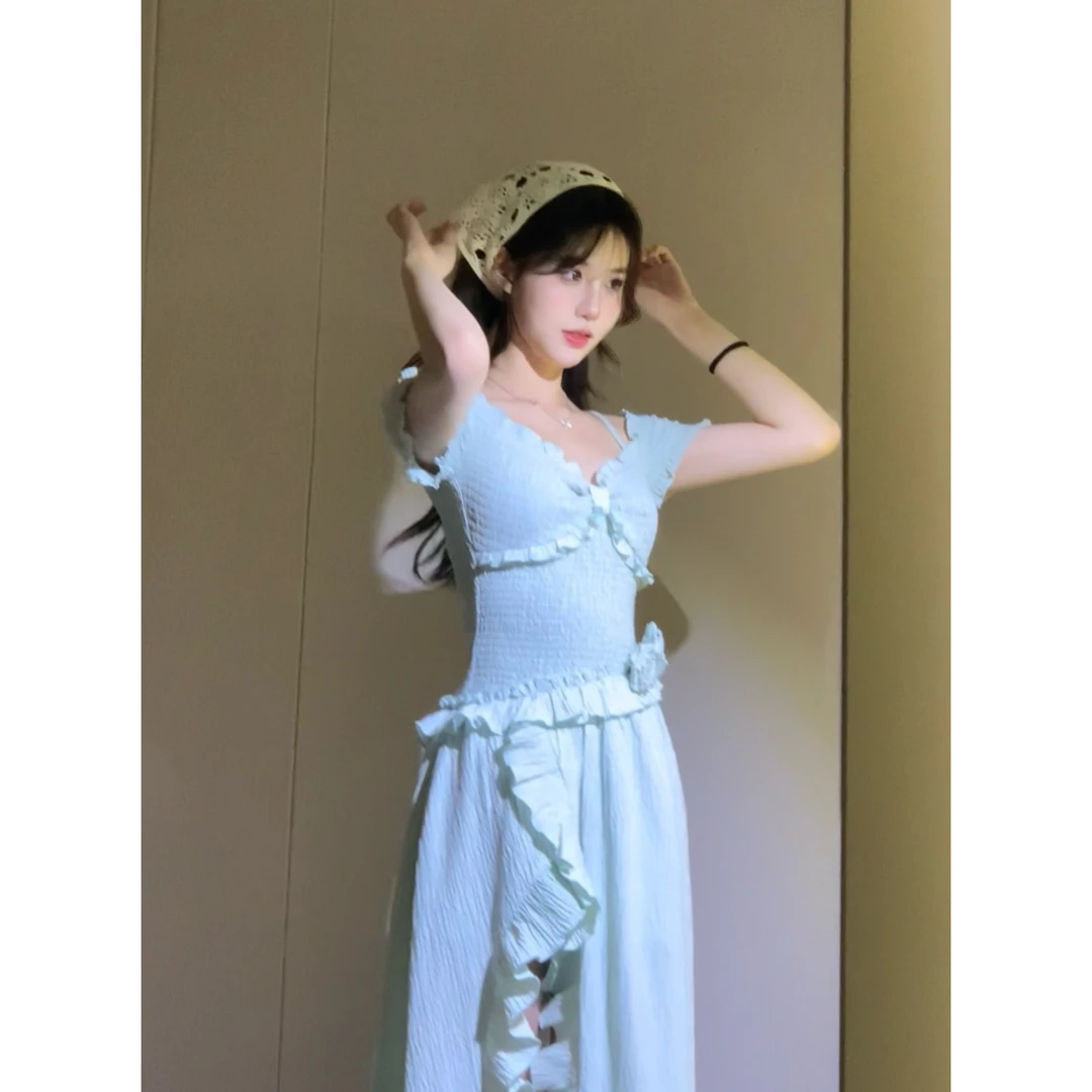 伊甸园玫瑰2.0 春夏温柔法式气质显瘦开叉连衣裙R6200H