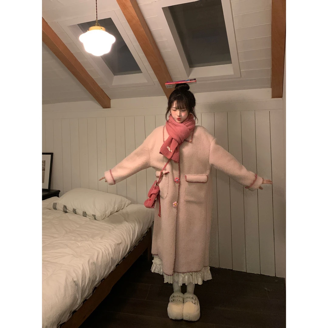 南方小土豆 小个子甜美风加厚中长款宽松毛呢外套R6186H