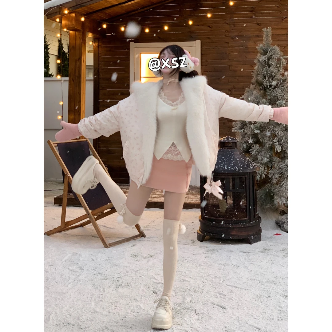 瑞茜·威瑟斯 冬日恋歌 秋冬小众设计甜美可爱保暖毛毛外套R3283W