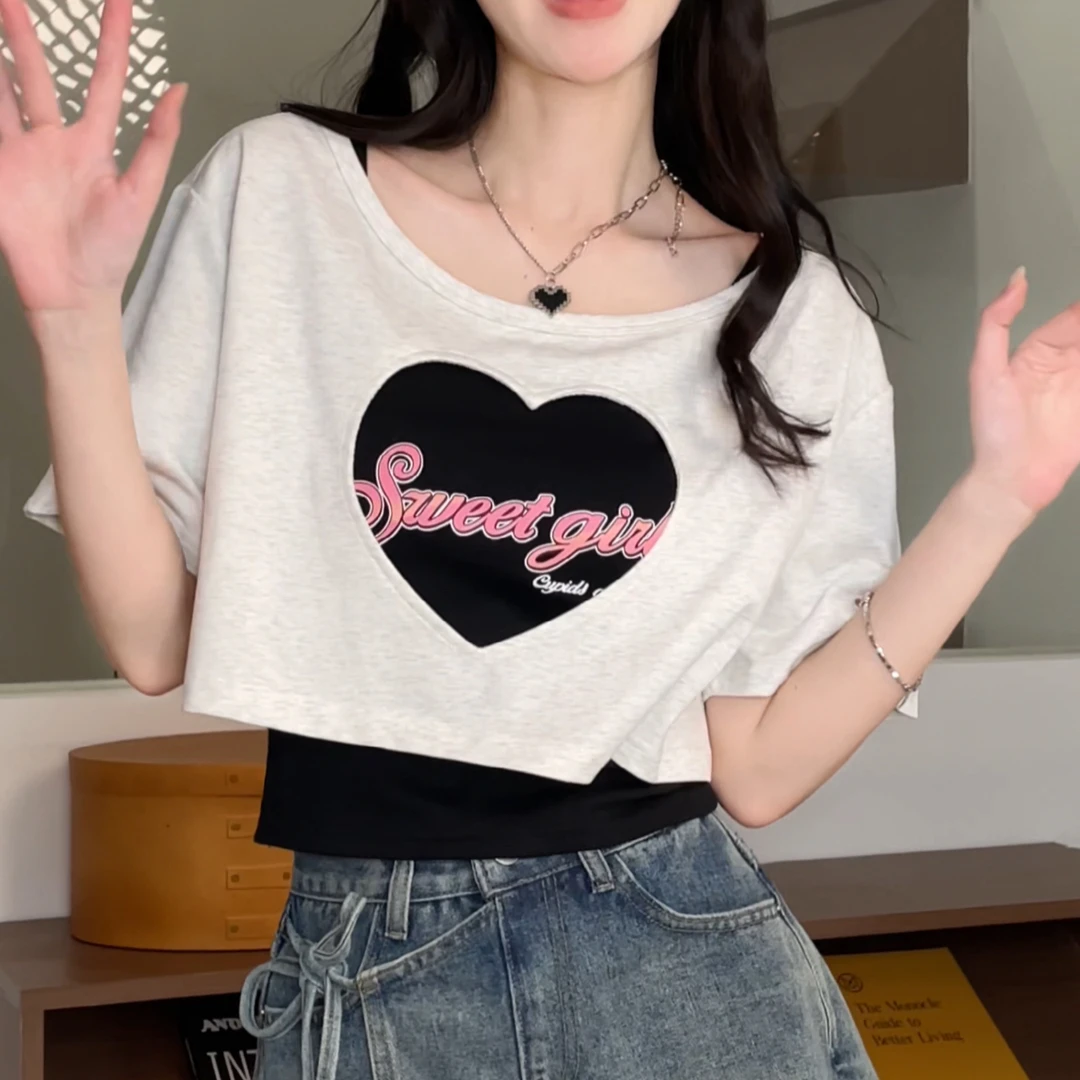 【现货】新品上新2024夏季套装韩版显瘦心型镂空T恤+百搭背心DM6187