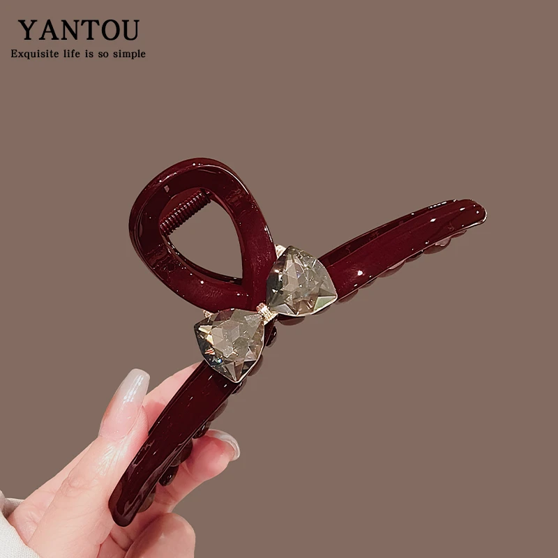 新年红色水晶珍珠抓夹时尚后脑勺鲨鱼夹子韩国新款气质盘发抓子女