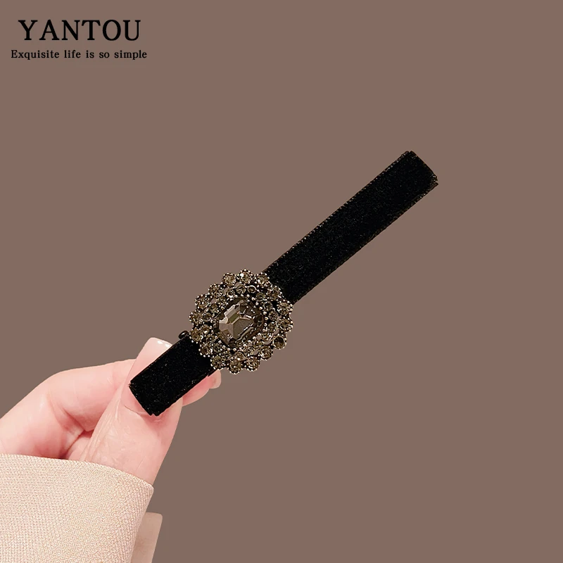 刘海前额侧边夹轻奢水钻发夹女新款高端一字夹子头饰鸭嘴夹发卡子