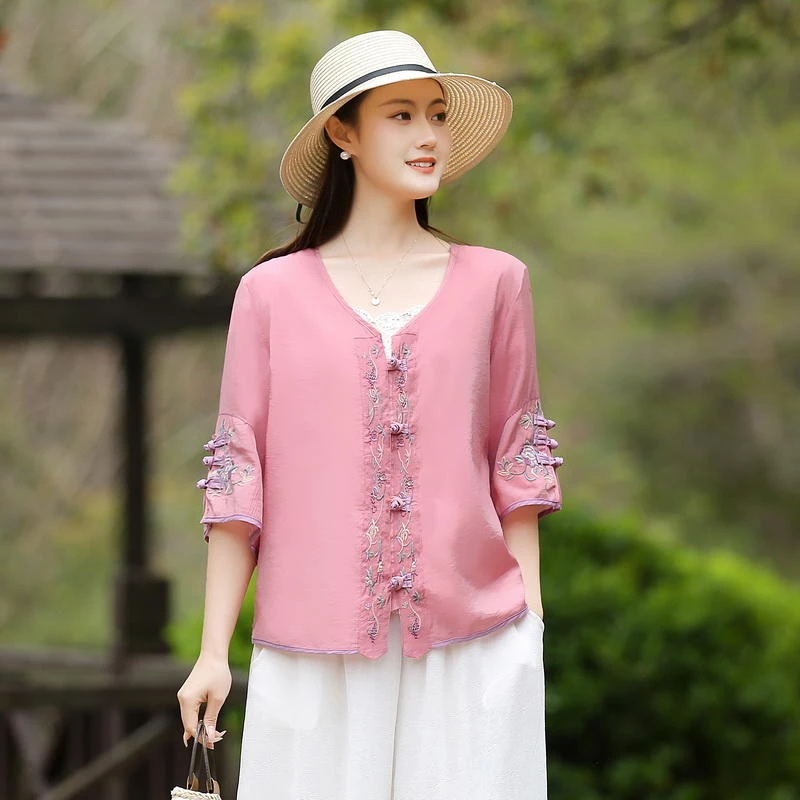2024春款中式国风短款开衫薄款时尚妈妈装夏季复古洋气小衫夏装