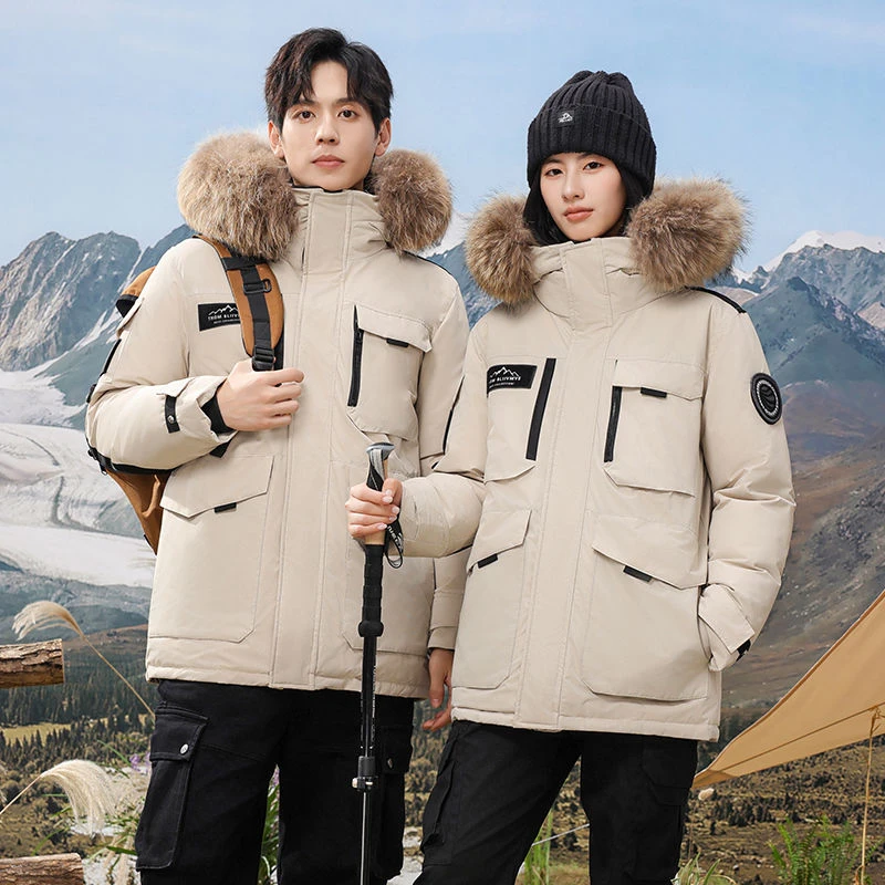 冬季户外情侣连帽大毛领东北零下40度加厚工装防寒保暖时尚外套