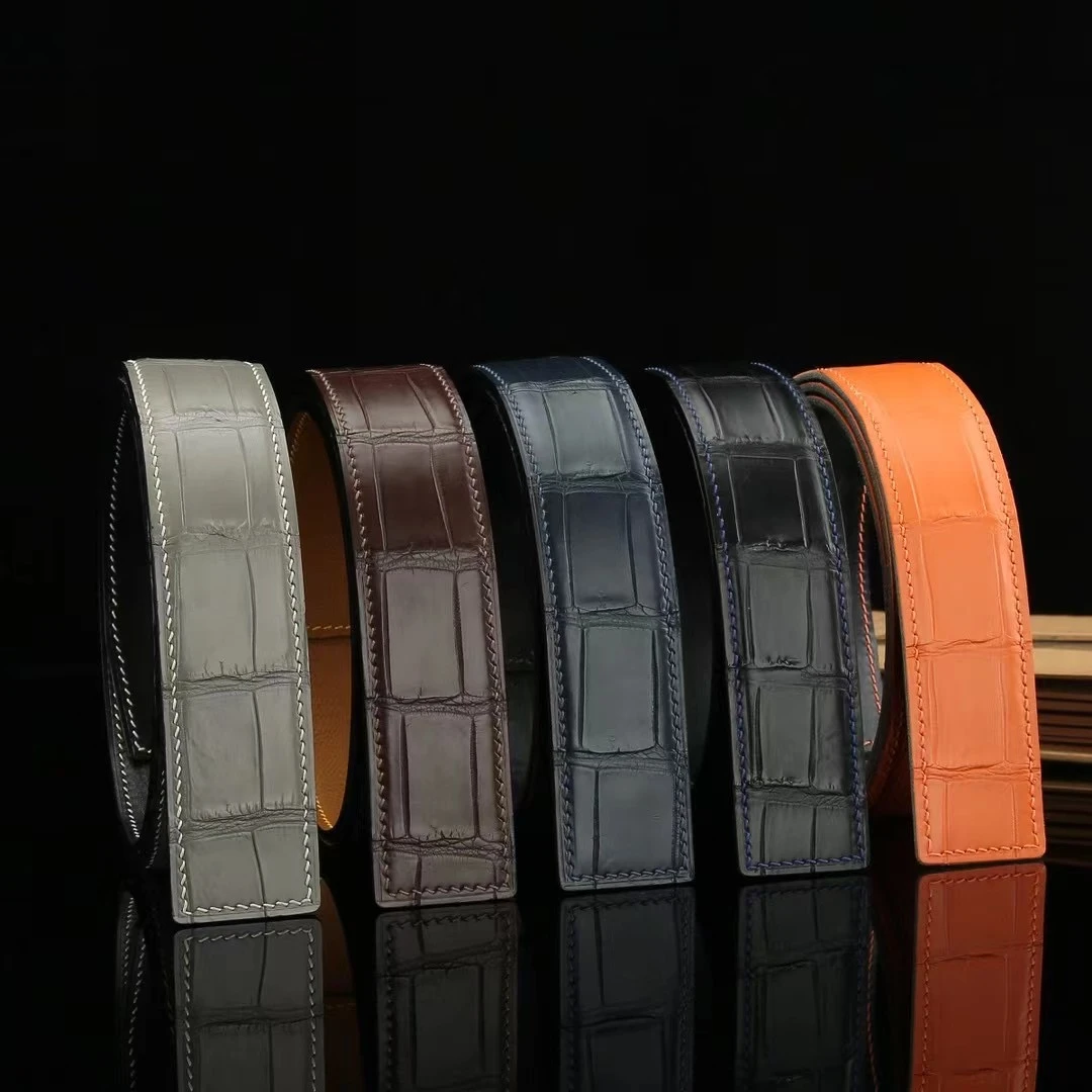 保真鳄鱼皮湾鳄纯水染手工制作鳄鱼皮男士商务高档腰带