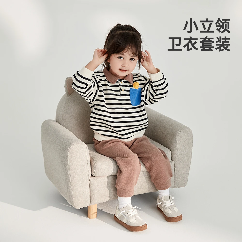 wellber/威尔贝鲁立领套头套装儿童春秋长袖洋气针织套装