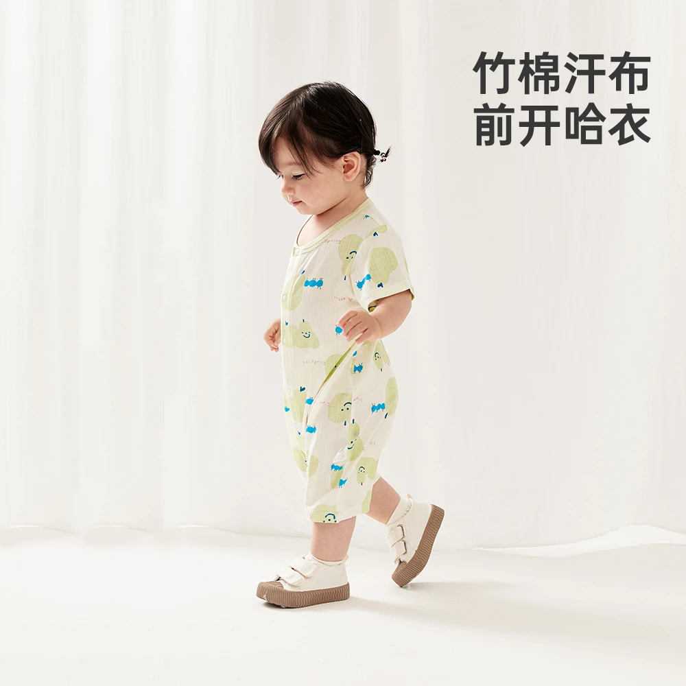 wellber/威尔贝鲁竹棉汗布短袖哈衣婴儿连体衣幼儿包屁衣爬服夏2