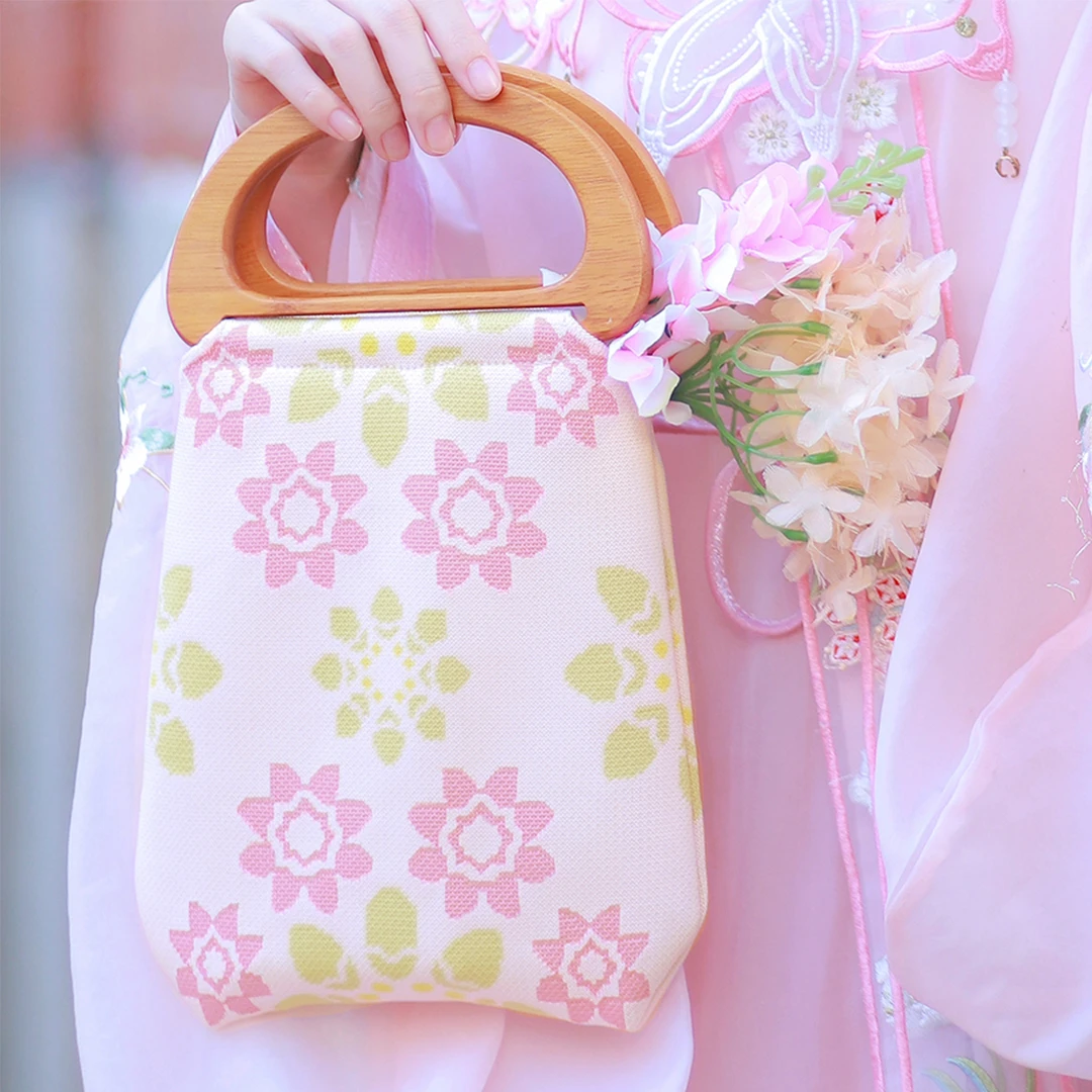 VZCK2024新款女包袋夏天簪花古风汉服包袋木质手提袋旅游包轻国风