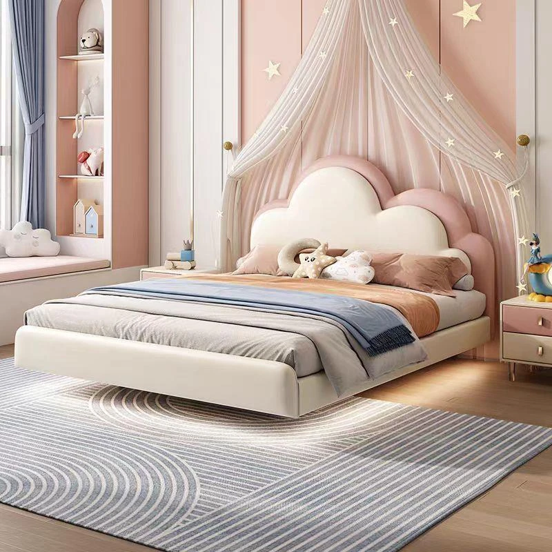 粉色儿童床女孩公主床1.2/1.35米悬浮床网红梦幻女生1.5米云朵床