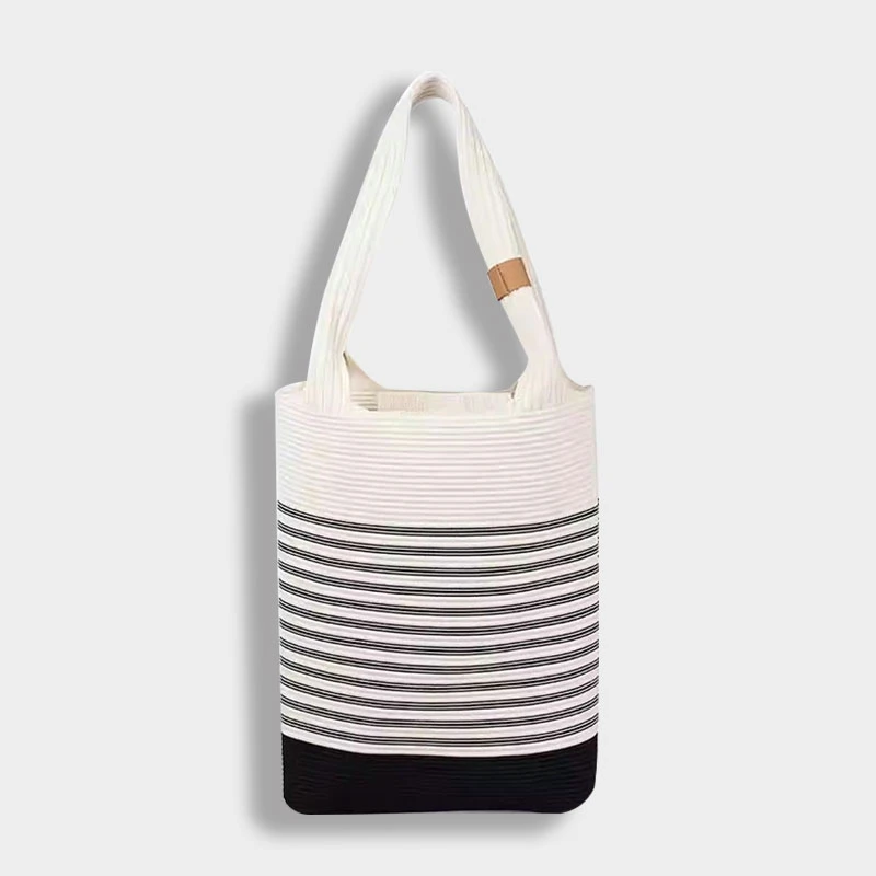 星倩2024新款条纹托特包单肩包手提包上下班通勤包高级感飞织包