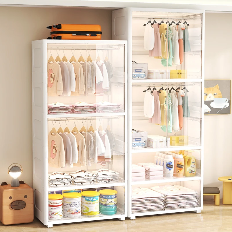 塑料开门式儿童衣柜翻盖透明门简易储物柜卧室婴儿衣服宝宝收纳柜