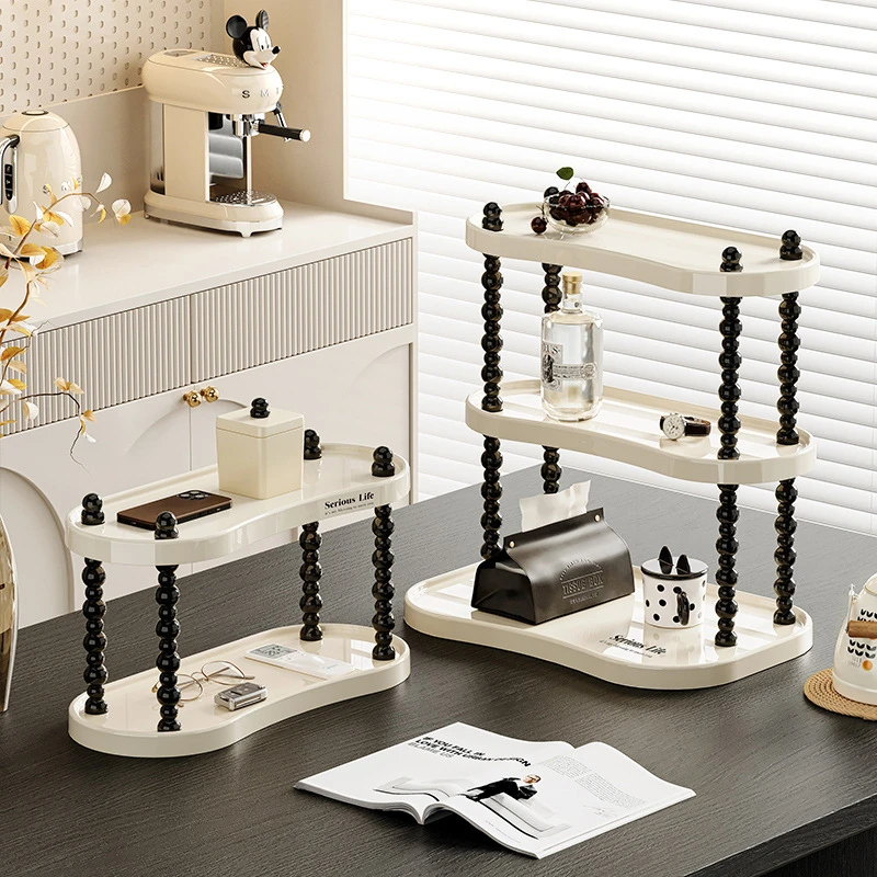 奶油ins桌面置物架家用客厅多层收纳化妆品桌上咖啡茶杯子整理架