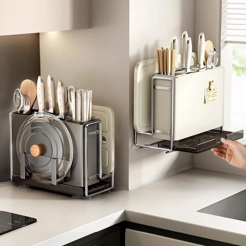 厨房刀架置物架壁挂多功能台面筷子笼砧板架放菜板刀具一体收纳架