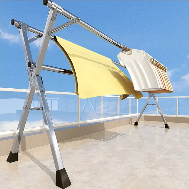 不锈钢晾衣架落地折叠家用室内外晒衣架双杆阳台挂衣架伸缩晾衣杆