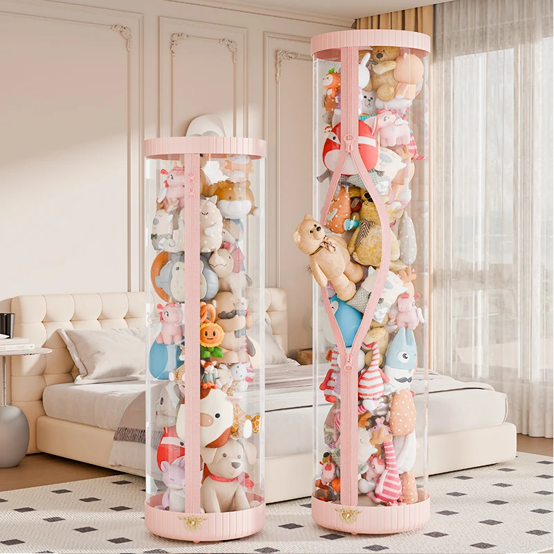 毛绒娃娃升级拉链款加厚大容量收纳桶儿童玩具公仔收纳透明神器筒