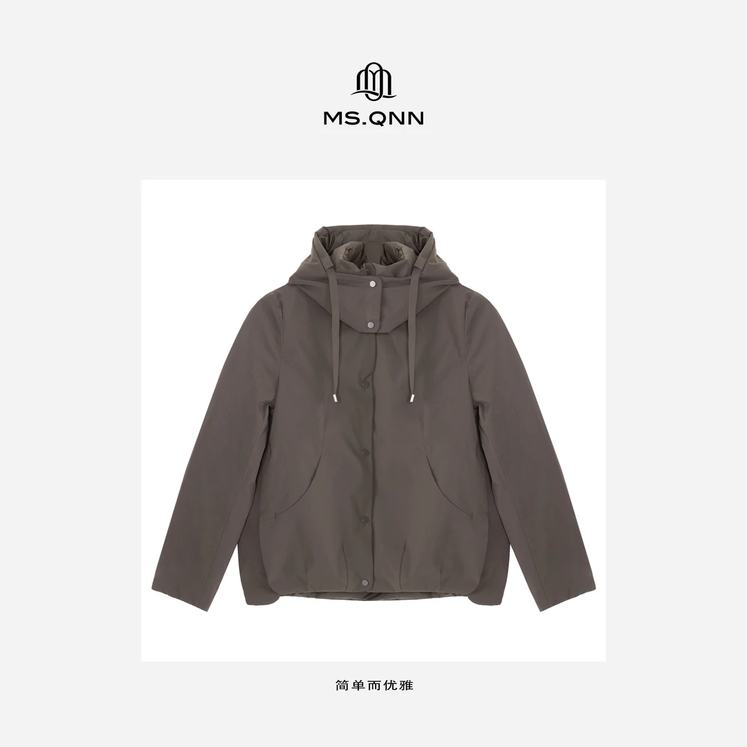 Ms.Qnn“双面鹅绒”90白鹅绒女款保暖气质防污热力感羽绒服 35C132