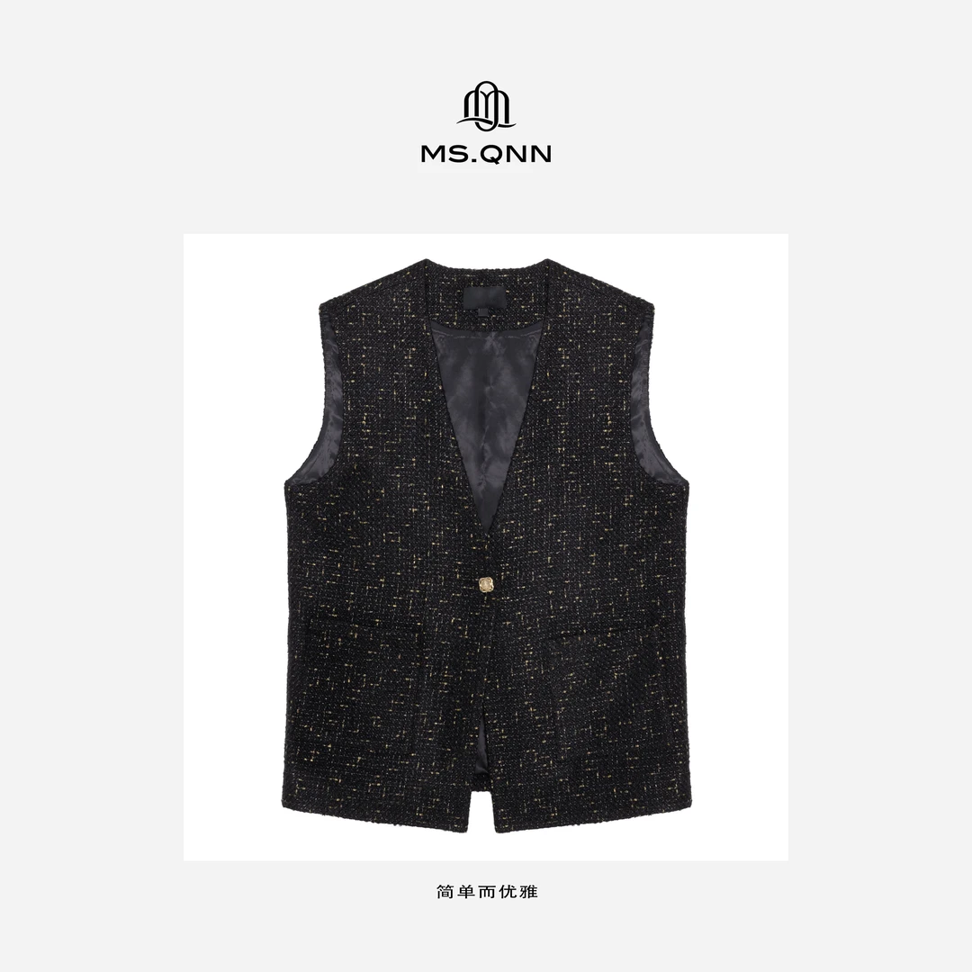 Ms.Qnn“小香马甲”气质轻奢时尚百搭羊毛醋酸无袖粗花呢马甲35C453