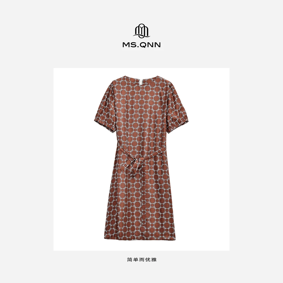 Ms.Qnn“珊瑚海”新款6A级100桑蚕丝 短袖圆领连衣裙 36D1201 Q姐