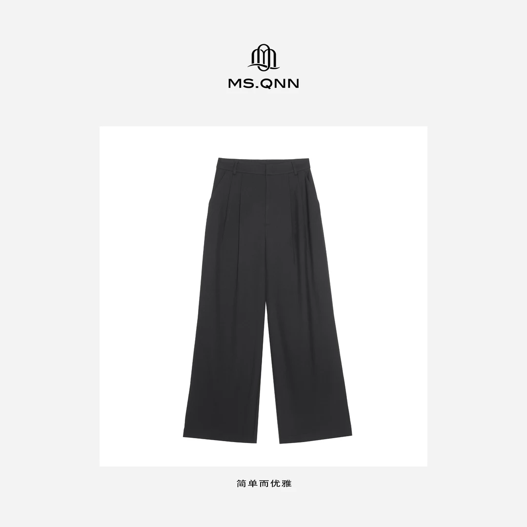 Ms.Qnn“高腰裤”轻解构褶裥分割黄金比例可正装雅痞阔腿裤 35P270