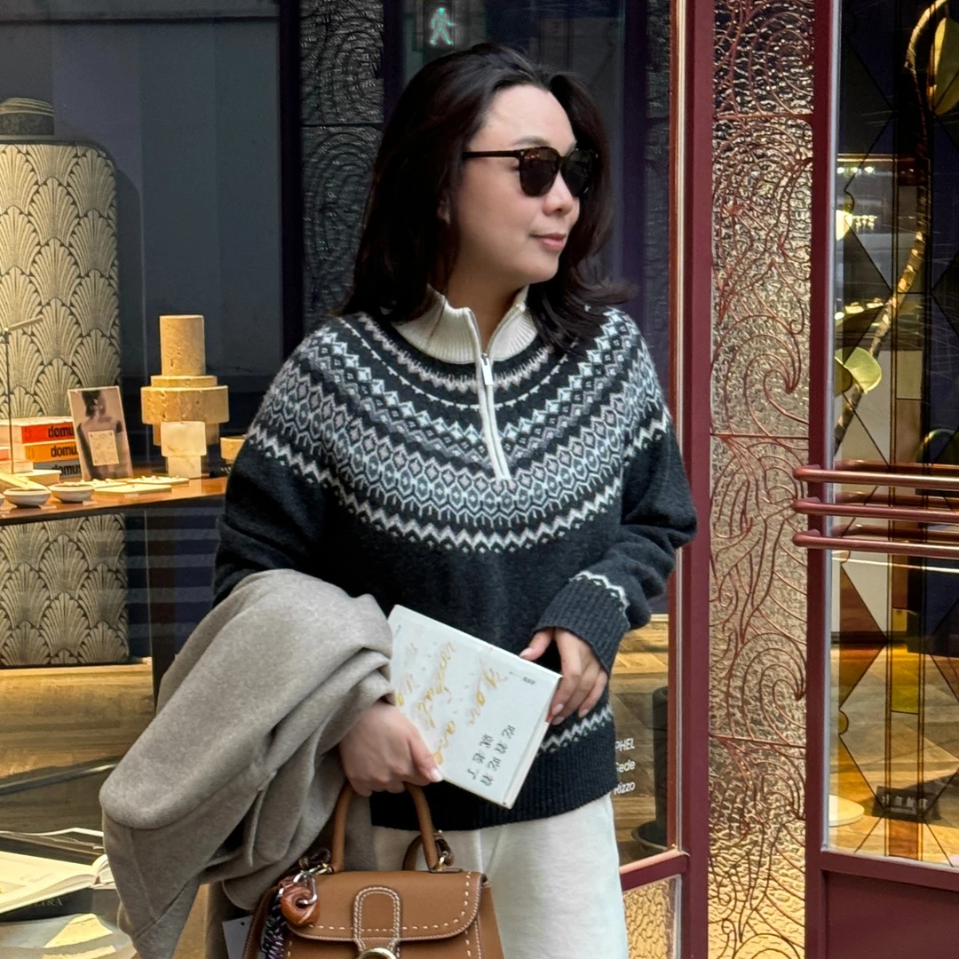 Ms.Qnn“费尔岛之恋”全羊毛重工提花圆领长袖针织衫 37T1292 Q姐