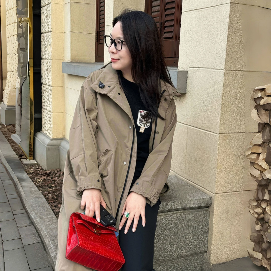 Ms.Qnn“露珠”时尚百搭宽松休闲舒适女士通勤风衣外套 36C635