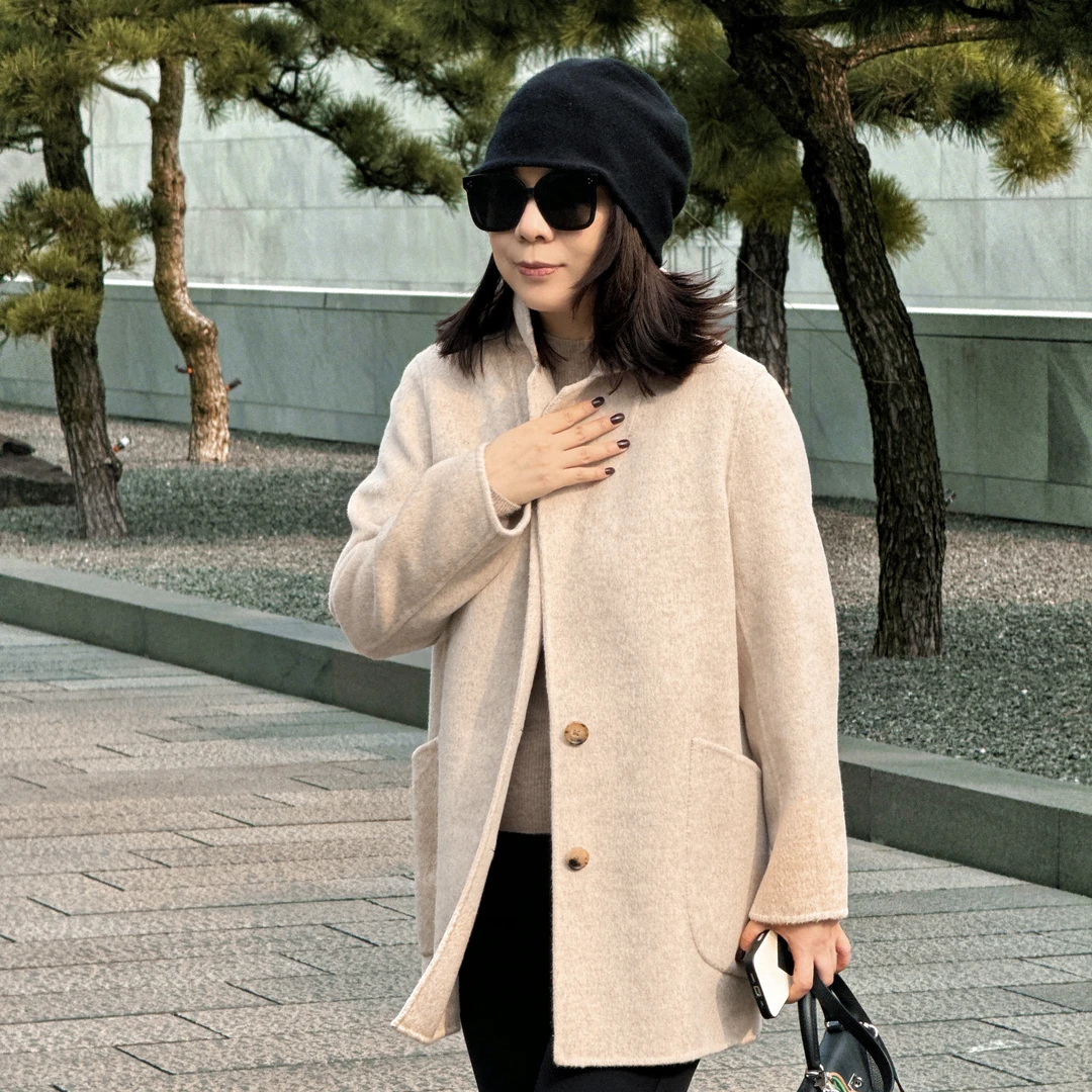 Ms.Qnn“苏黎世的冬”奢簰定制真丝驼绒双面呢大衣外套37C276 Q姐