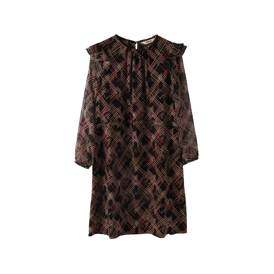 1717L2-某滕某氏Ⅴ-2023轻奢新款条纹连衣裙女优雅气质长袖裙子女